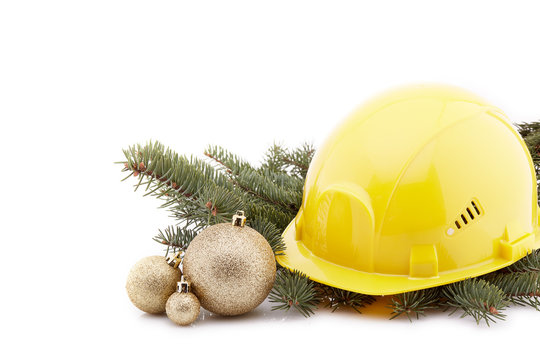 Construction hard hat and Christmas.