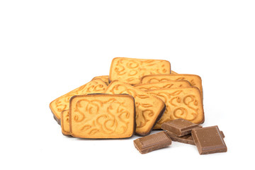 rectangular Russian cookies with chocolate. Isolated on white background.