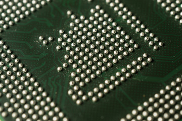 Close up of BGA microchip IC