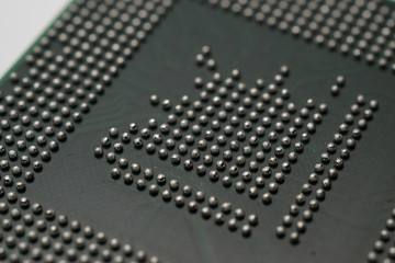 Close up of BGA microchip IC