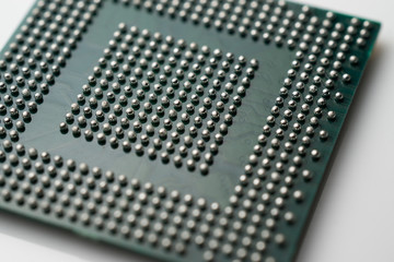 Close up of BGA microchip IC
