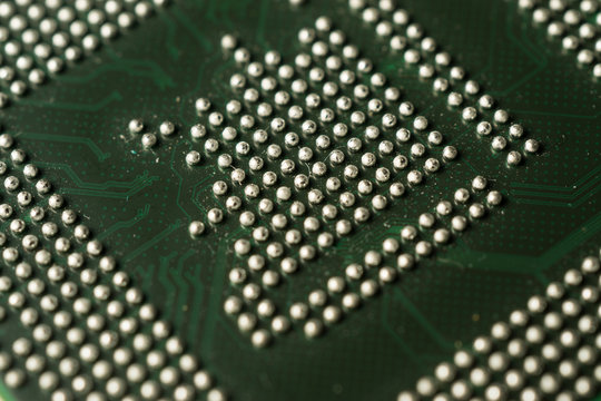 Close up of BGA microchip IC