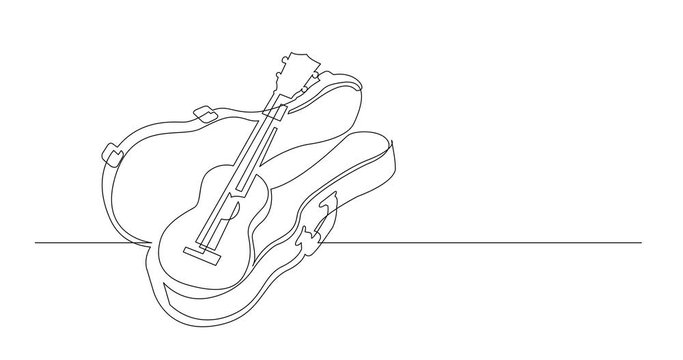 Animation of continuous line drawing of ukulele in hard case