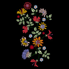 Embroidery native pattern with ethnic flowers. Vector embroidered traditional floral design for fashion fabric.