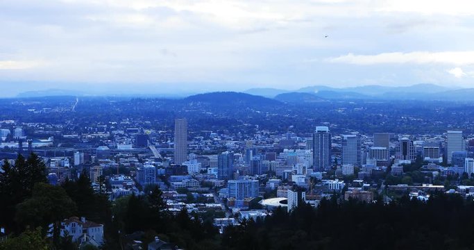 Portland, Oregon skyline in the morning 4K