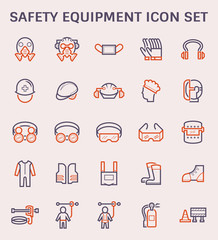 Safety equipment icon or personal protective equipment (PPE) in construction work. Consist of respirator, glove, hard hat, mask, vest, boot and harness etc. For protect worker from injury or infection