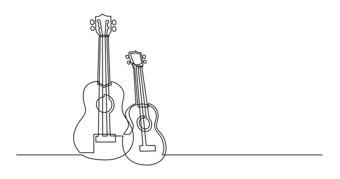Animation of continuous line drawing of couple of ukulele guitars