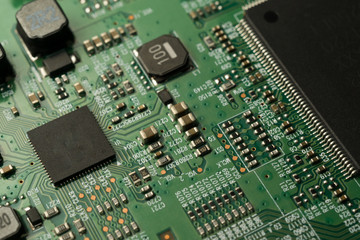 A complex PCB mounted board with surface mount electronic parts