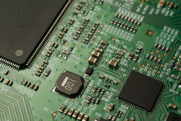 A complex PCB mounted board with surface mount electronic parts