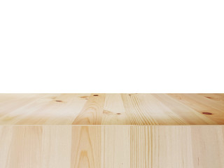 Perspective Empty wood table top isolated on white background for display or montage product