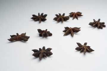 Cinnamon and Anise on white background isolated