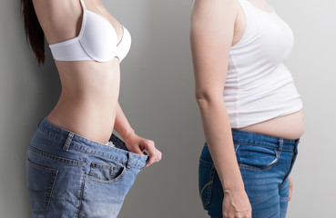 woman with abdomen loss concept - obrazy, fototapety, plakaty