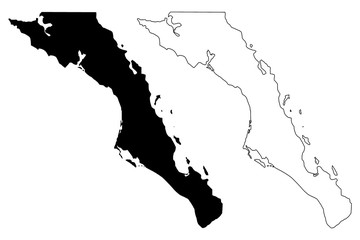 Baja California Sur (United Mexican States, Mexico, federal republic) map vector illustration, scribble sketch Estado Libre y Soberano de Baja California Sur (El Territorio Sur de Baja California) map