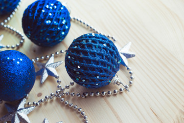 Bright  christmas balls on the table