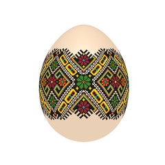 the easter egg with ukrainian cross-stitch ethnic pattern. pysanka ornament. isolated vector.