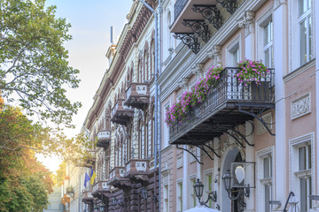 Historical buildings in Primorsky boulevard in Odessa, Ukraine
