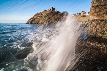 Criccieth Castle, above Criccieth Beach, Gwynedd, North Wales, Wales