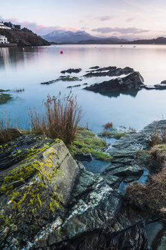 Borth Y Gest Beach at sunrise, Snowdonia National Park, Gwynedd, North Wales, Wales
