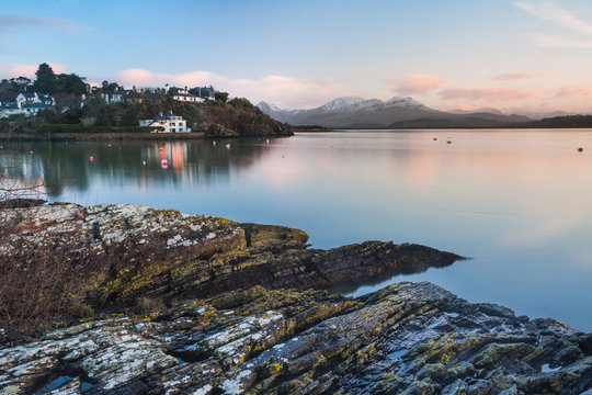 Borth Y Gest Beach at sunrise, Snowdonia National Park, Gwynedd, North Wales, Wales