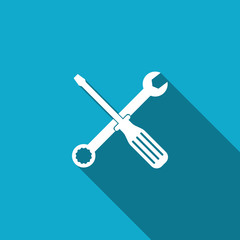 Spanner and screwdriver tools icon isolated with long shadow. Service tool symbol. Flat design. Vector Illustration