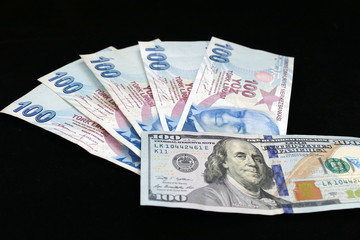 Equal to $ 100 dollars and 460 Turkish lira. 100 US dollars and 100,50,10 Turkish Lira,

