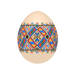 the easter egg with ukrainian cross-stitch ethnic pattern. pysanka ornament. isolated vector.