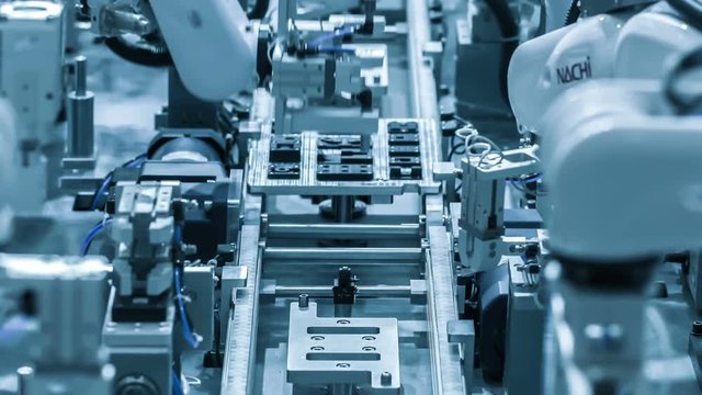 4K:Automated assembly line.Technology and automation.Close-up