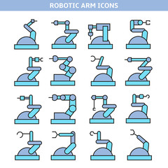 industrial robot icons blue color theme