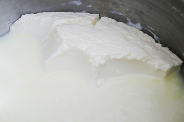 natural homemade yogurt, yogurt and spoon in the pot,
