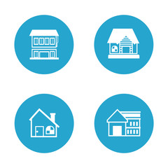 building icons set in blue buttons