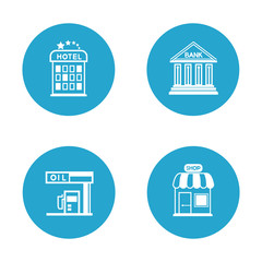 building icons set in blue buttons