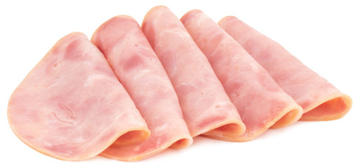 Sliced ham on white background. Pork ham sliced on white background