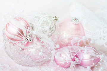 Christmas decoration in white and pink colors