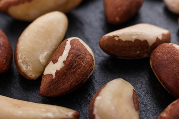 brazil nut on a dark stone background