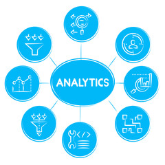 analytics concept icons in blue diagram