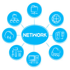 network concept icons in blue diagram