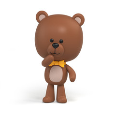 3d render, cute little chocolate teddy bear, cartoon character design, toy clip art isolated on white, digital illustration
