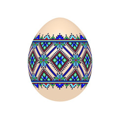 the easter egg with ukrainian cross-stitch ethnic pattern. pysanka ornament. isolated vector.