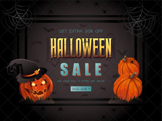 Halloween Sale vector illustration with lettering and pumpkin wi