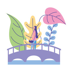 woman standing on the bridge nature plants