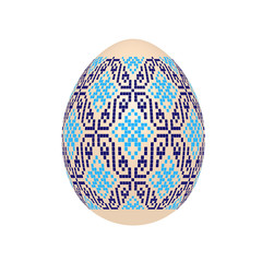 the easter egg with ukrainian cross-stitch ethnic pattern. pysanka ornament. isolated vector.