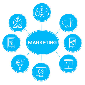 marketing concept icons in blue diagram