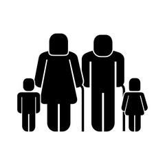 elderly man and woman with grandchilds pictogram