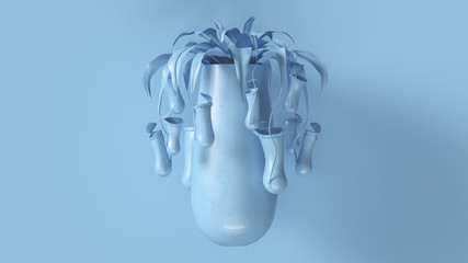 Pale Blue Pitcher Plant with Pink Plant Pot 3d illustration 3d render