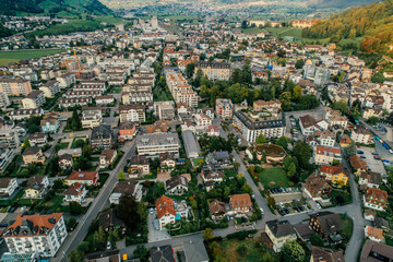 Swiss Mountain Lake nature Drone aerial photo panorama