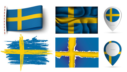 set of Sweden flags collection isolated
