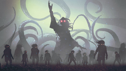 undead sorcerer casting a spell, digital art style, illustration painting © grandfailure