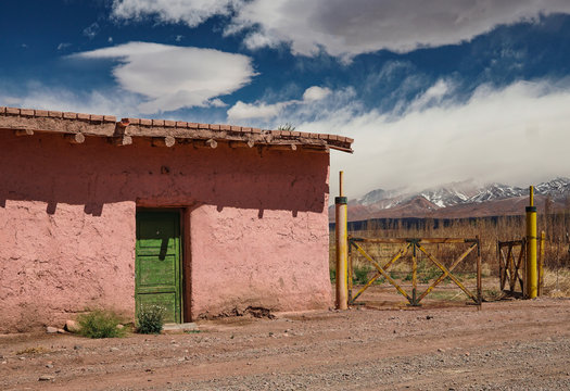 Adobe house near to Los Andes Mountains foot