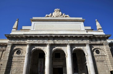Coat of arms on a building in the ancient maritime city of Cadiz. 