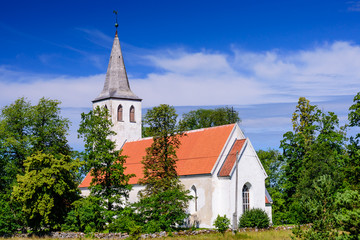 Fototapeta na wymiar Sightseeing of Hiiumaa island. Puhalepa Church is a popular landmark, Hiiumaa island, Estonia